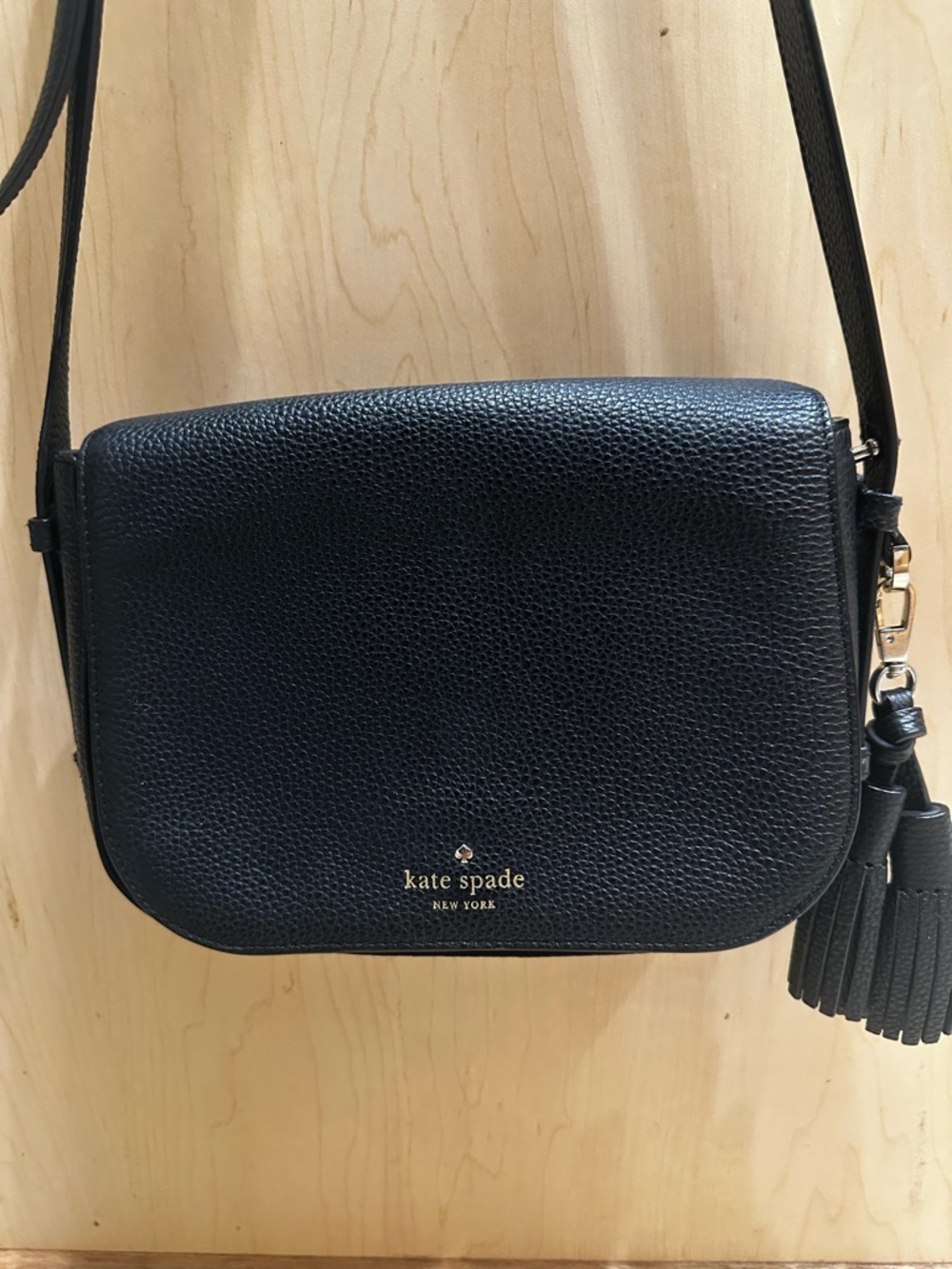 kate spade Black Pebbled Leather Tassel Crossbody